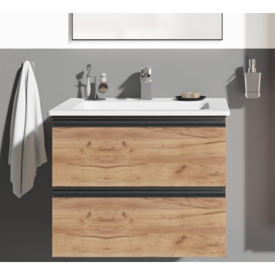 Комплект стенен шкаф за баня с мивка, 625х470х505мм, Златен дъб
