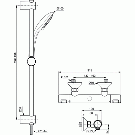 Ceratherm T25 термостатен смесител за душ с аксесоари