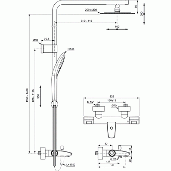 Ceratherm T100 душ система със стенен термостатен смесител за вана/душ