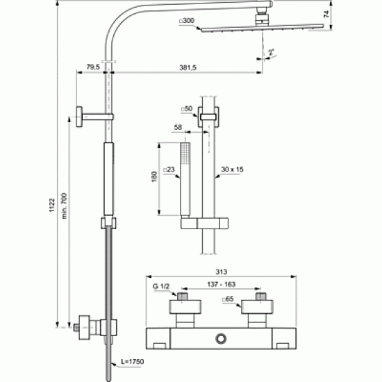 Ceratherm C100 душ система със стенен термостатен смесител