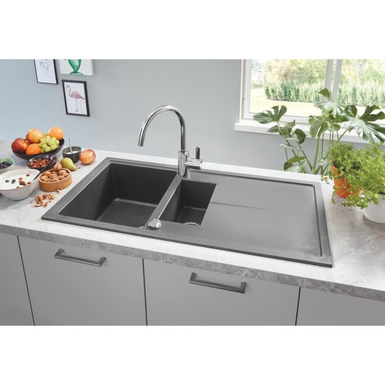 Композитна мивка за кухня с 2 корита и отцедник в цвят черен гранит 